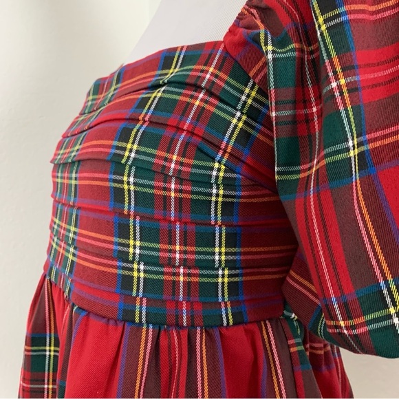 Francesca’s Plaid Peplum Smocked Puff Sleeve Top Sz S Red Holiday Short Sleeve - Picture 9 of 17